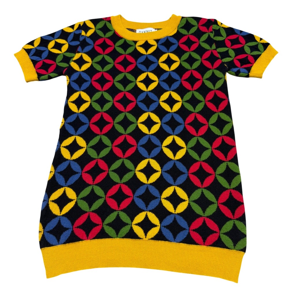 OXKNIT Women S Sweater Pullover Short Sleeve Geometric Retro Knitwear  Multi